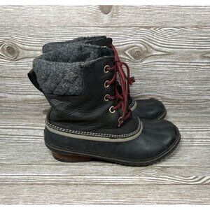 SOREL Slimpack II Lace Up Mid Duck Boots Women's size 10.5 Black Quilted